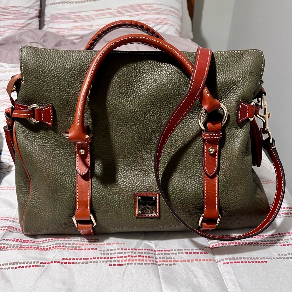 Dooney & Bourke Green and Brown Satchel with Leather Handles